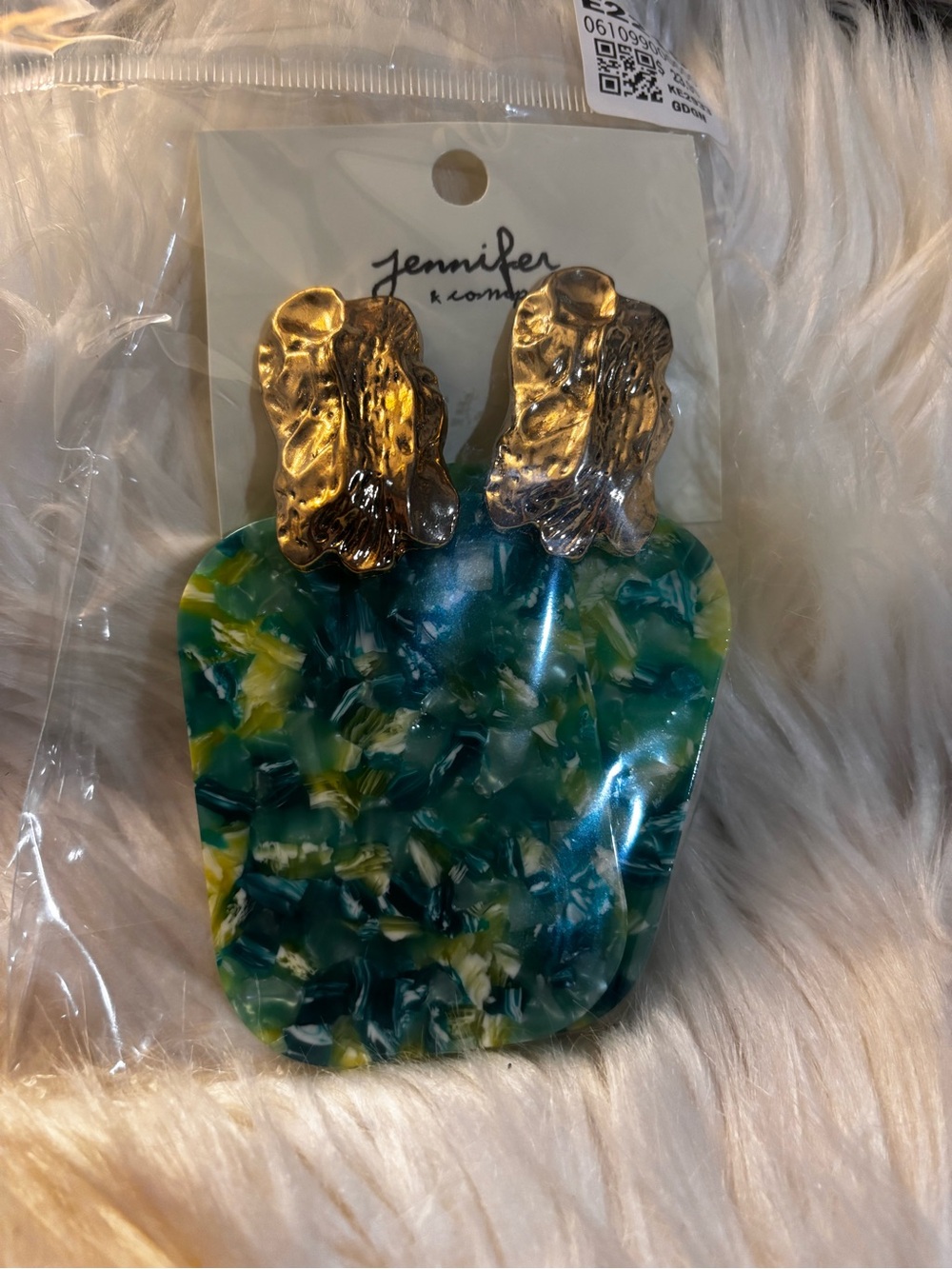 Jennifer & Company Green Marbled Statement Earrings with Gold Accents